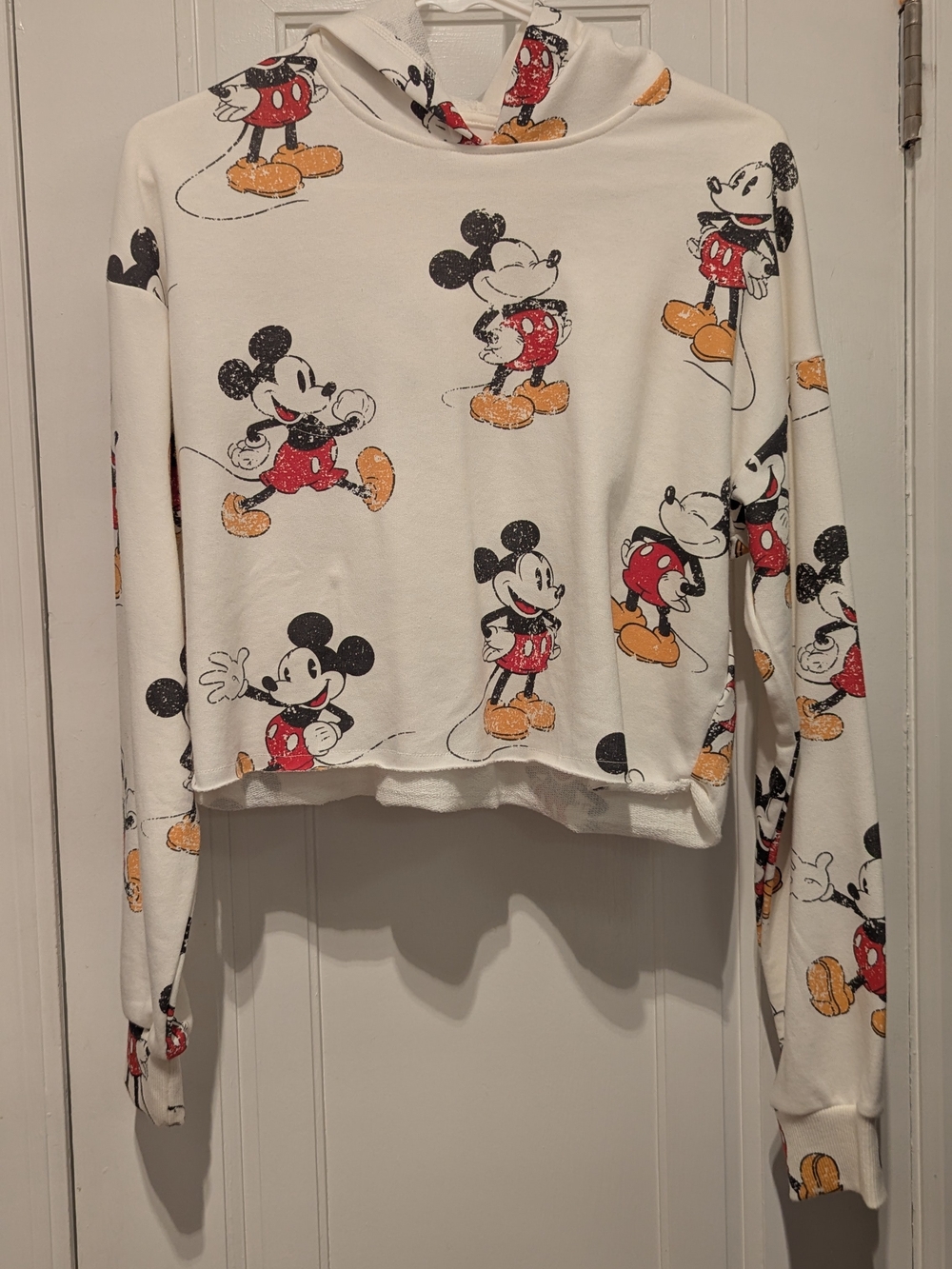 H&M White Hoodie with Red and Black Mickey Mouse Graphic